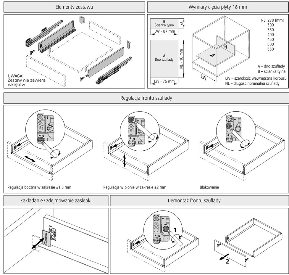Szuflada SEVROLLBOX SLIM H-116 L-500mm BIAŁA Sevroll