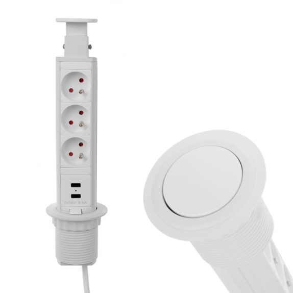 Gniazdo meblowe wysuwane LIFT BOX 2xUSB i 3xGniazdo Biały