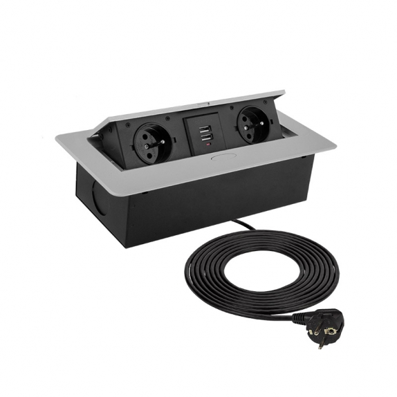 Gniazdo uchylne KOMBI BOX 2xUSB 2xGniazdo 3m Aluminium