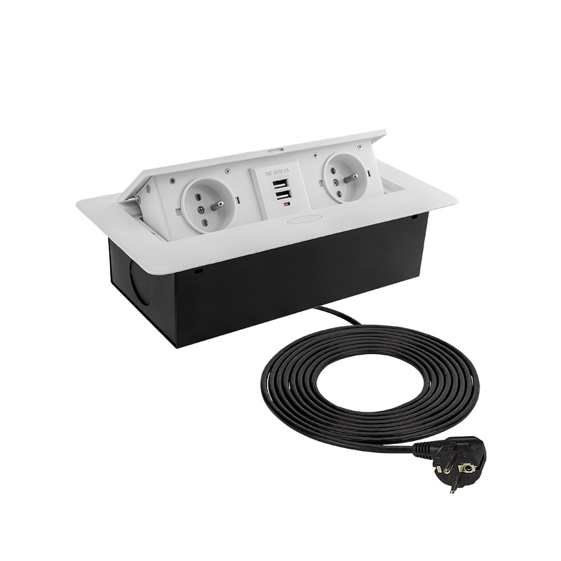 Gniazdo uchylne KOMBI BOX 2xUSB 2xGniazdo 3m Białe