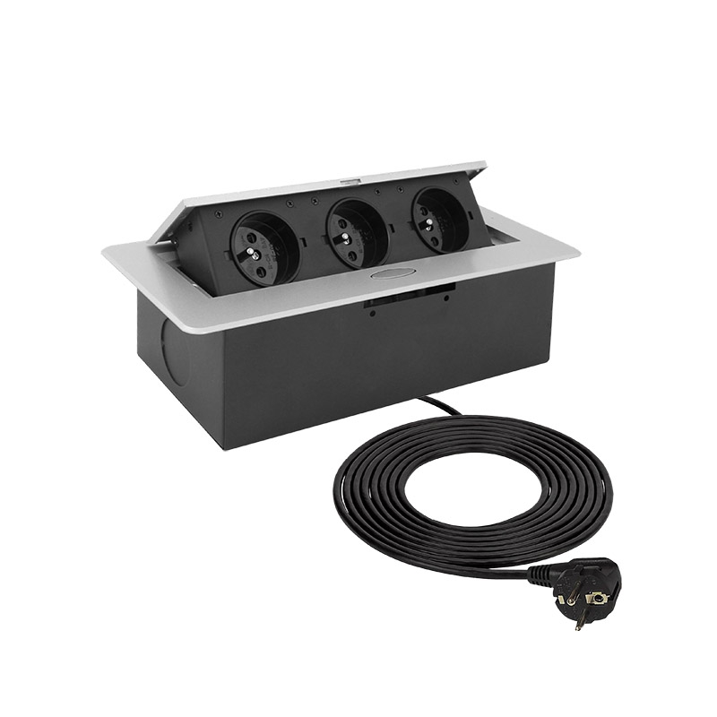 Gniazdo uchylne KOMBI BOX 3xGniazdo 3m Aluminium